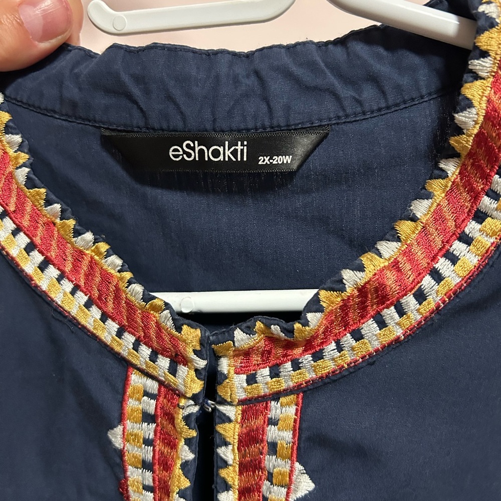 eShakti navy dress with Red and Gold Trim